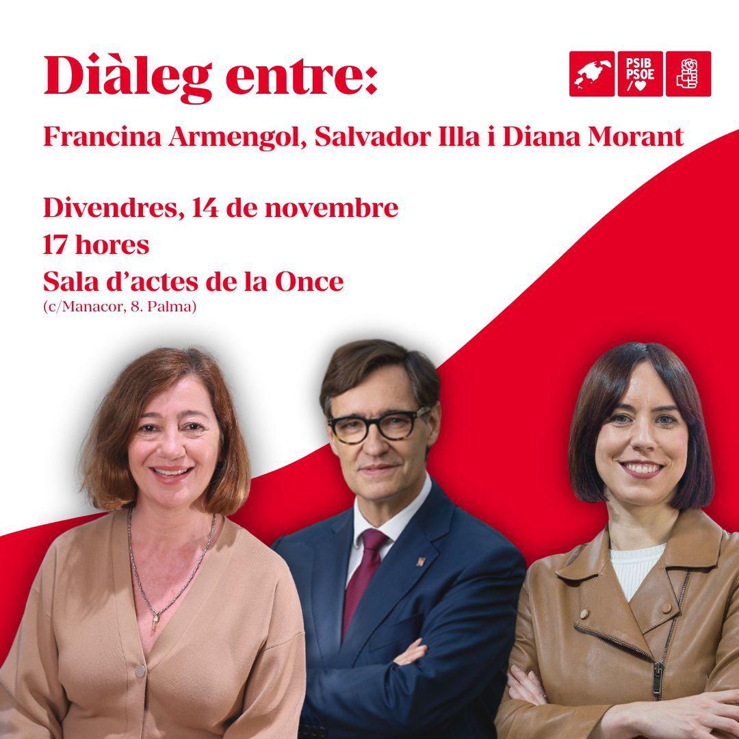 Francina Armengol (PSIB), Salvador Illa (PSC) i Diana Morant (PSPV) debatran sobre els reptes dels Països Catalans