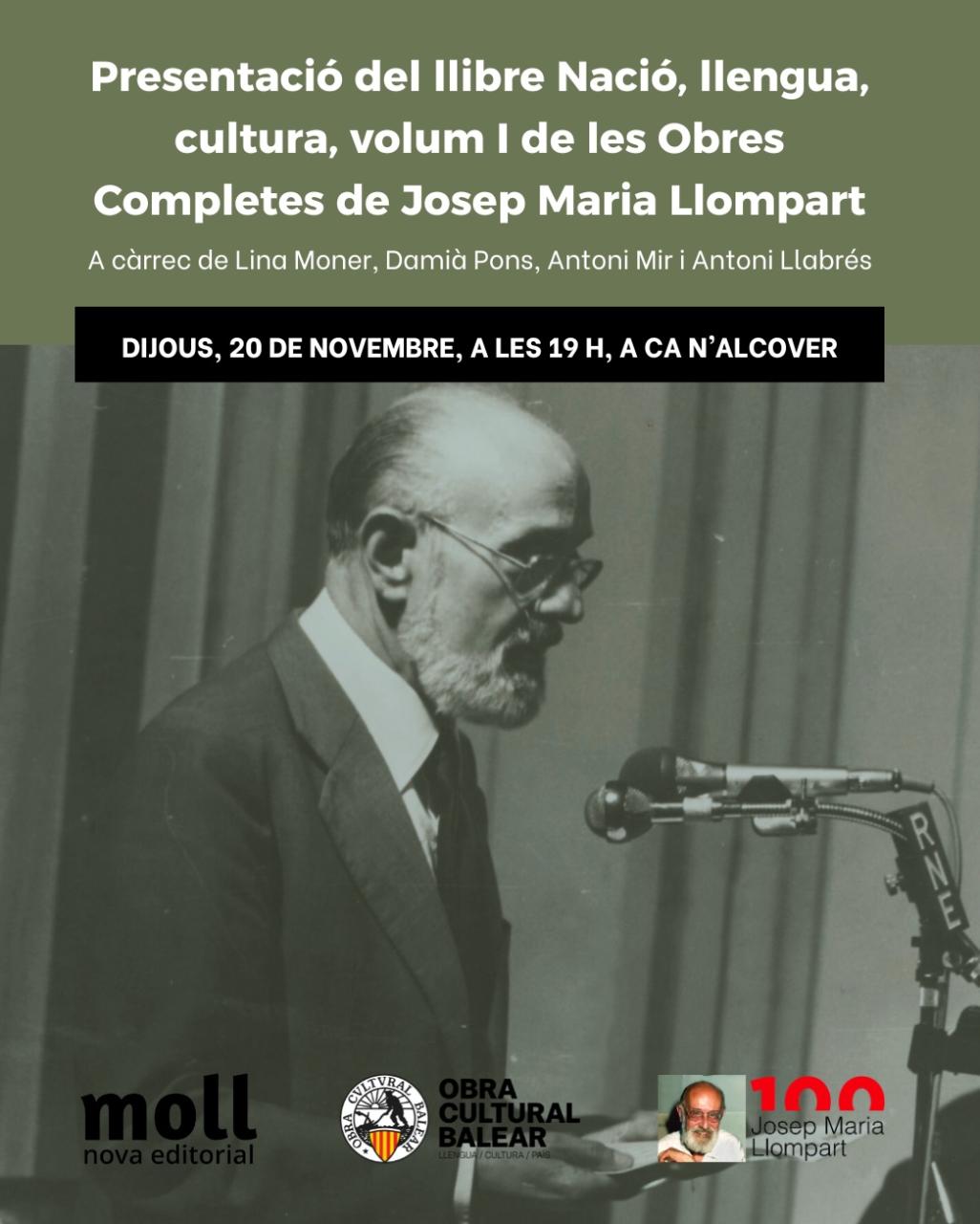 ‘Nació, llengua, cultura’, el primer volum de les obres completes de Llompart es presenta aquest dijous a Can Alcover