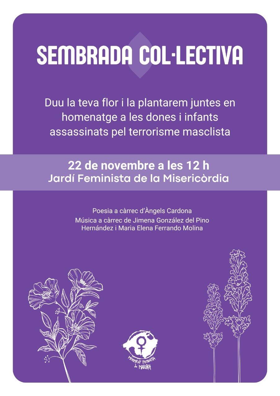 Sembrada col·lectiva en homenatge a les víctimes de la violència masclista al Jardí Feminista de la Misericòrdia
