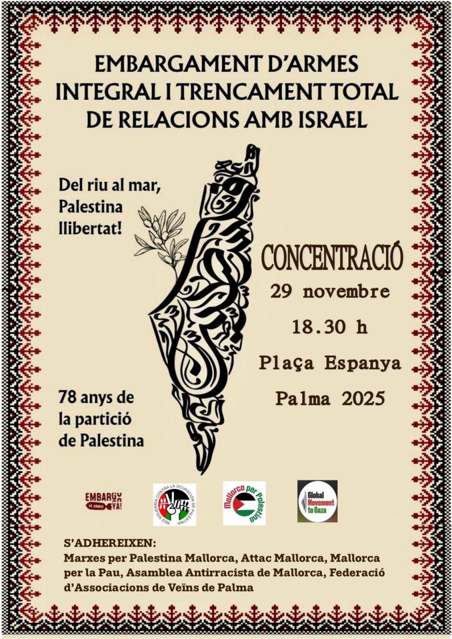 Concentració a Palma per l’embargament d’armes i trencament total de relacions amb Israel