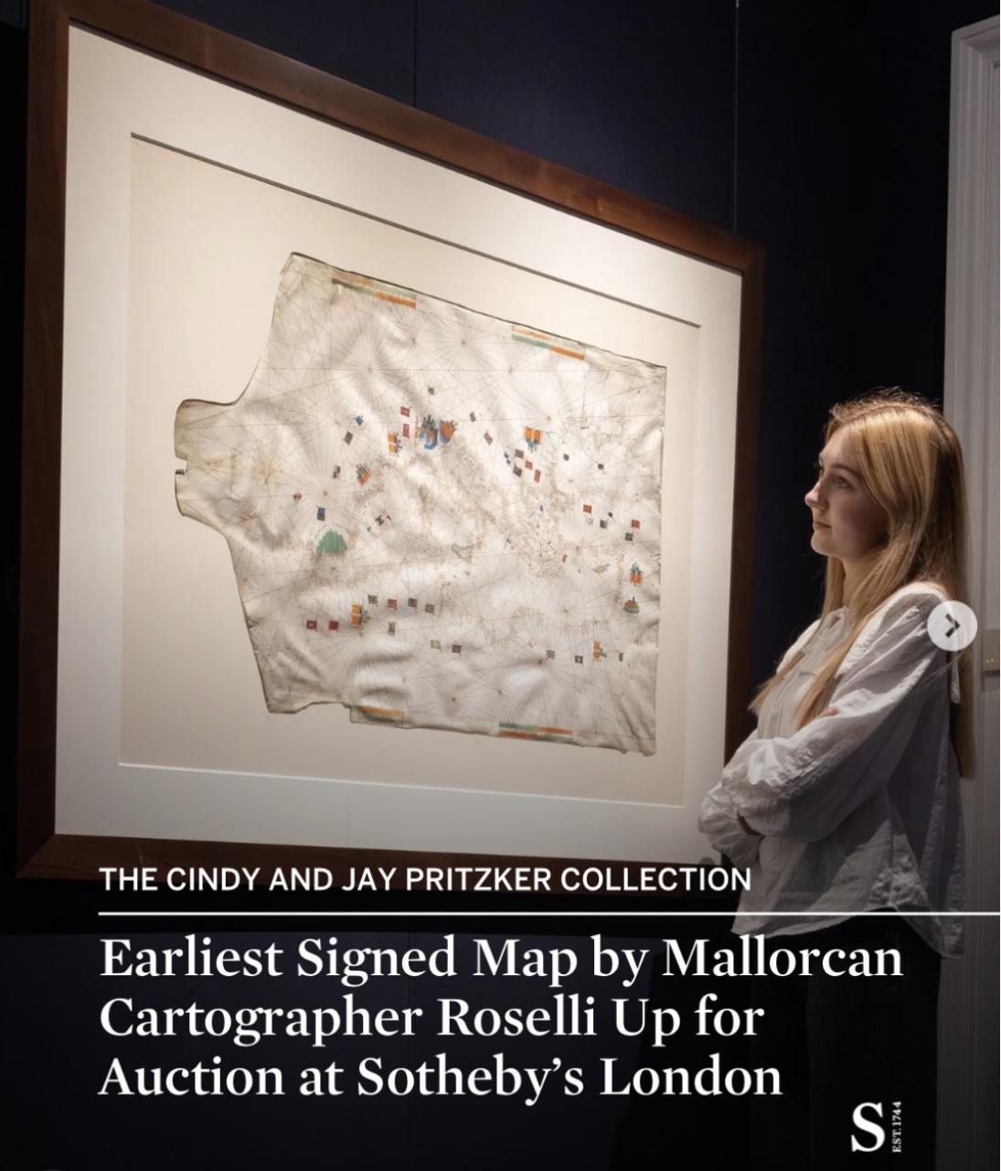 Sotheby’s subhasta aquest dimarts la carta portolana més antiga del mallorquí Pere Rossell