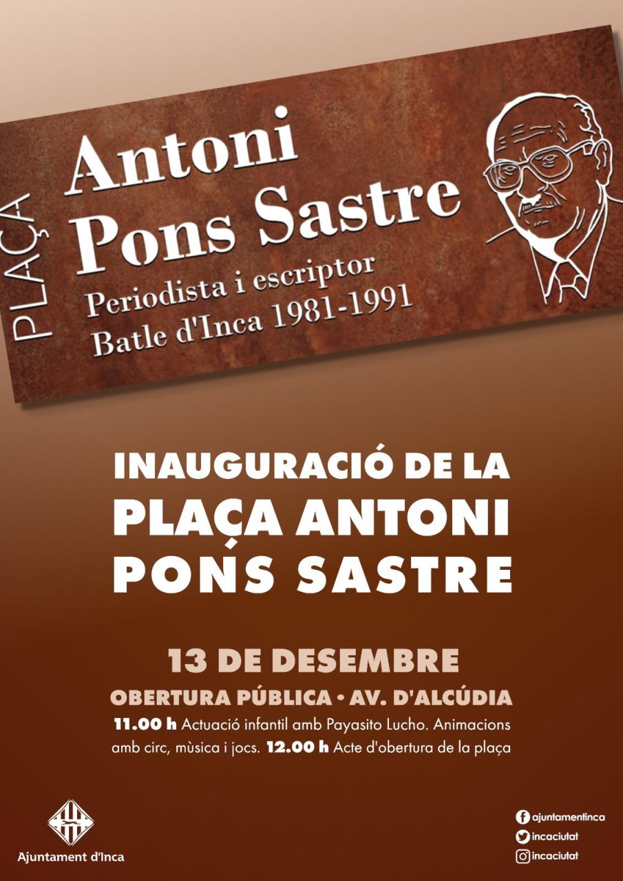 Inca inaugura la plaça Antoni Pons, un nou espai públic dedicat a l’exbatle i referent cultural de la ciutat