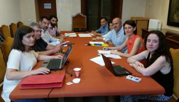 Les formacions PSIB, Més i Podem en la reunió celebrada aquest dijous.