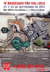 Intervenció de l'artista SOMA que ha servit per il·lustrar el cartell dels quatre anys de la PAH Mallorca.