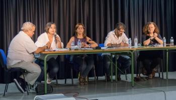 La sala d’actes de l’IES Marratxí va acollir el primer debat a quatre entre els candidats a liderar Podem.