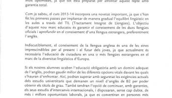 Carta que ha enviat la consellera a les famílies. 