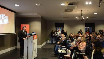 Carles Puigdemont durant la presentació de JuntsxCat a la ciutat belga de Bruixes.