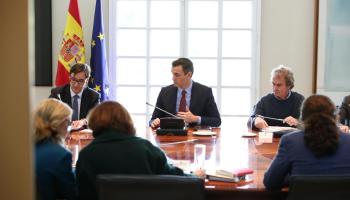 Pedro Sánchez durant la reunió mantinguda a la Moncloa.
