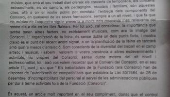 Carta que els integrants de la Simfònica reberen en relació al concert a favor dels docents.