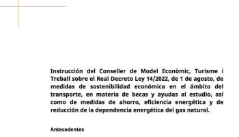 El Govern publica la Instrucció sobre l'estalvi energètic només en castellà i fa sospitar que li han passat directament de Madrid