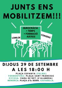 Convoquen concentracions a totes les illes per a mostrar el «descontent» dels docents amb l’aplicació de la nova llei educativa