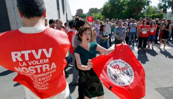 Imatge d'una protesta dels treballadors de la televisió pública en contra de l'ERO. 