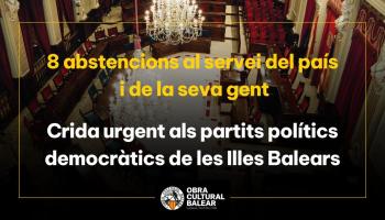 L'OCB demana l'abstenció al PSIB, MÉS per Mallorca, Més per Menorca i Podem perquè el PP no pacti amb VOX