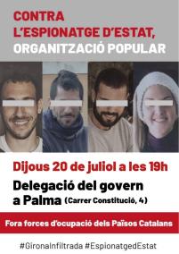 Convoquen una concentració contra l'espionatge d'Estat a Palma per ser l'origen de dos dels policies infiltrats