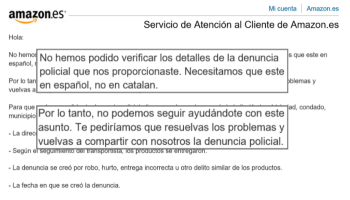 Amazon no accepta una denúncia escrita per la policia en català: «Ha de ser en espanyol»
