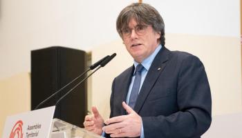 Carles Puigdemont, líder del Consell per la República, durant el seu discurs d'aquest dissabte.