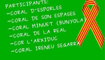 Cartell informatiu sobre el concert solidari de les corals per l'educació pública.