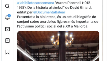 Nou cas de censura a la Biblioteca de Cort: obliguen el bibliotecari a retirar la biografia d'Aurora Picornell dels llibres recomanats