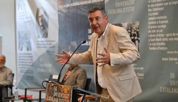El president de la Diputació de Girona, Miquel Noguer, durant el seu parlament a l'acte inaugural de la Universitat Catalana d'Estiu.