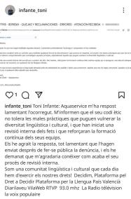 Resposta exemplar d'Aquaservice: es disculpa per una discriminació a un catalanoparlant, «el nostre codi ètic prohibeix qualsevol forma de discriminació»