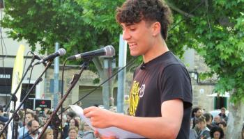 Josep Buades, portaveu de Joves de Mallorca per la Llengua, durant el seu parlament.