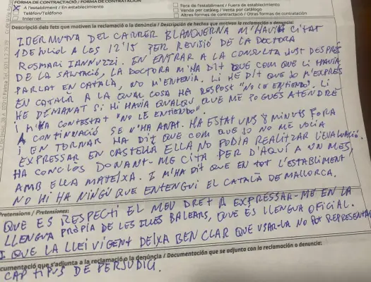 [&Agrave;UDIO] A Ibermutua de Palma no volen atendre un pacient perqu&egrave; parla catal&agrave;: &laquo;los m&eacute;dicos que estamos aqu&iacute; ni hablamos ni entendemos mallorqu&iacute;n&raquo;