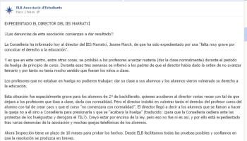 Text publicat a Facebook per l'entitat. 