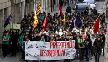 Manifestació pel centre de Palma aquest dijous dematí. 