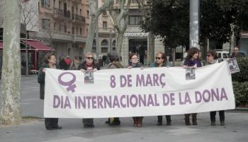 Imatge d'aquest dimecres a plaça Espanya en motiu de la roda de premsa per presentar la manifestació de dissabte. 