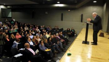 Maragall durant la presentació de la candidatura d'ERC-Nova Esquerra Catalana (NECAT) que es va celebrar dissabte al Teatre Sindical de CO.OO.