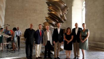 Una de les poques imatges que existeixen de Bauzá, Camps i Estarellas junts, durant un acte a la Llotja. 