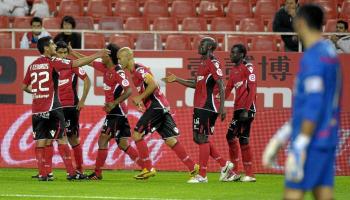 Els jugadors del Reial Mallorca celebren el primer gol del duel. Foto: Manuel Gomez
