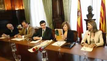 Santamaría durant la visita d'aquest dimecres a Barcelona. 