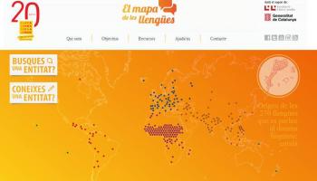 La portada de la web mostra, a través d’un mapa del món, l’origen territorial de les 270 llengües presents als Països Catalans. 