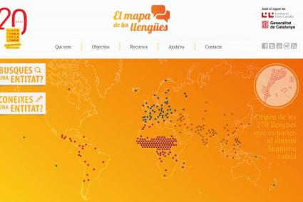 La portada de la web mostra, a través d’un mapa del món, l’origen territorial de les 270 llengües presents als Països Catalans. 