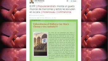 Aquesta és la polèmica piulada a Twitter que va fer Juan José Tenorio, representant de Derecho a la Vida a Balears. 